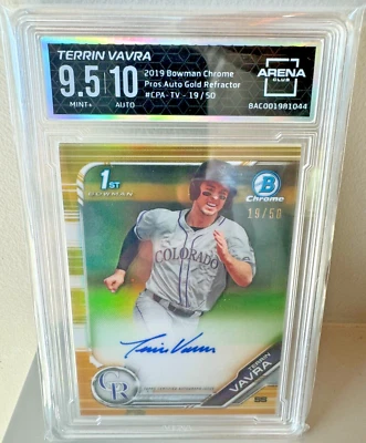 2019 Bowman Chrome - Prospects Autographs Gold Refractor Terrin Vavra Grade 9.5 - Image 1 of 2