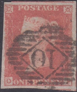 1841 SG8 1d RED BROWN PLATE 87 LONDON INLAND '10' CANCEL 4 MARGINS (OF) - Picture 1 of 2