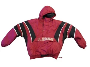 Arkansas Razorbacks 90s Starter Jacket w/hood NCAA Football Size L vintage - Picture 1 of 14