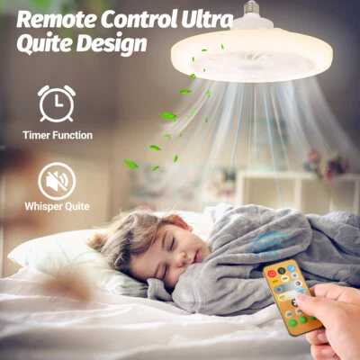 3 Modes Fan For E27 Socket Light w/ Remote Ceiling Fan Adjustable Smart LED Lamp - Image 1 of 4