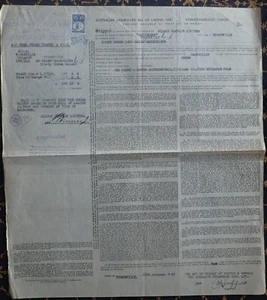 HOLLAND AUSTRALIA LINE~BILL of LADING~MELISKERK~J.PRADES-MAZAMET~TOWNSVILLE~1947 - Picture 1 of 2