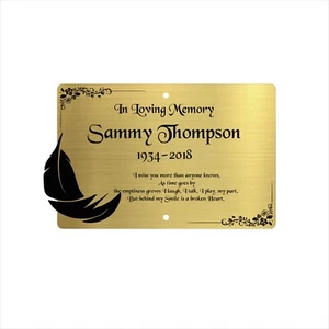 Bench Memorial Plaque, Personalised Plaques Graves, Feather Plaque, Tree Sign - Picture 1 of 8