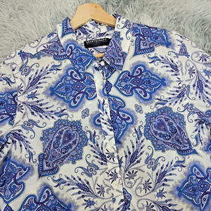 Sportscraft Liberty Paisley 1/4 Popover Shirt Womens 16 White Blue Floral Boho - Picture 1 of 14