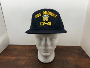 USN USS MIDWAY CV-41 Snapback Mesh Cap Navy Blue Officers Patch Made In USA - Bild 1 von 11