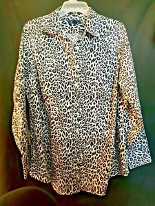 Lands End Black & White Animal Print Shirt Size 18W No Iron Supima Cotton - Picture 1 of 8