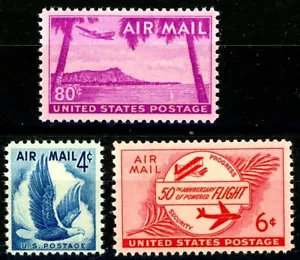 1952 bis 1954 Luftpost kompletter Satz von 3 postfrisch sehr schön zentriert Scott's C46 C47 & C48 - Bild 1 von 2