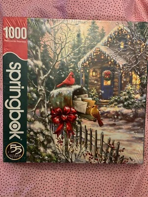 Springbok Holiday Winter Cottage Cardinals 1000 Piece Puzzle 24x30 New Sealed - Image 1 of 2