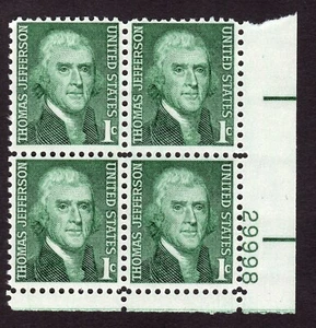 Scott #1278 Thomas Jefferson Plate Block of 4 Stamps - MNH P#29998 LR - Picture 1 of 1
