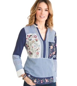 Top tunica CHICOS patchwork ricamato floreale manica lunga taglia 2 = Large 12/14 - Foto 1 di 10