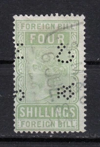 Great Britain Foreign Bill Four Shillings perfin Victoria period / S M & Co - Picture 1 of 2