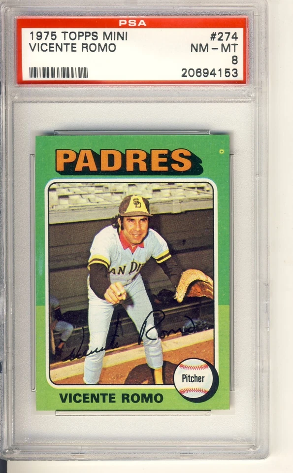 1975 TOPPS MINI # 274 VINCENTE ROMO,PADRES-PSA 8++++VIVID LOW POP BEAUTY ! - Image 1 of 1
