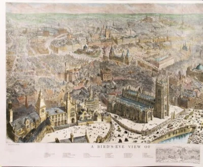 MANCHESTER: Genuine antique PANORAMA of Manchester by H. W. Brewer, publ. 1889 - Image 1 of 2