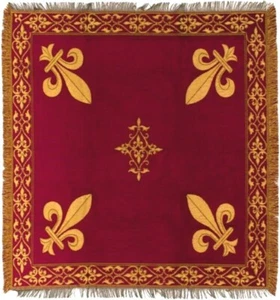 NEU 60" FLEUR DE LYS ROTER TISCH BELGISCHER TANDTEPPICH ÜBERWURF BETTAUFSTRICH 7103 - Bild 1 von 6