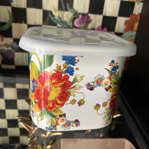 MACKENZIE-CHILDS White Flower Market 4.5" Deep Squarage STORAGE BOX w/ Lid Bowl - Picture 1 of 7