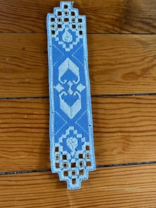 Handmade Double Sided Blue & White Hardanger Bookmark Bookmarker - 9.25 inches x - Picture 1 of 8