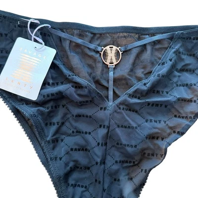 Savage X Fenty Panties 3X Plus Rihanna Logo Black Mesh Strappy Sheer Panty - Image 1 of 4