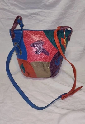 Vintage Sharif Leather Patchwork Metallic Lizard Croc Multi Hobo Purse Crossbody - Image 1 of 4