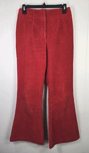 Red Flared Y2K Boho Corduroy Pants Womens Wide Wale Size 6 Retro Hidden Zipper - Picture 1 of 14