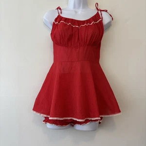 Set lingerie vintage Texsheen by Russell Newman 2 pezzi donna 32 piccoli pizzo rosso - Foto 1 di 9