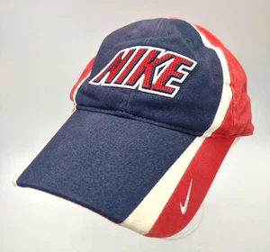 Vintage Nike Embroidered Spell Out Logo Hat Cap Blue Red Hook and Loop - Picture 1 of 7