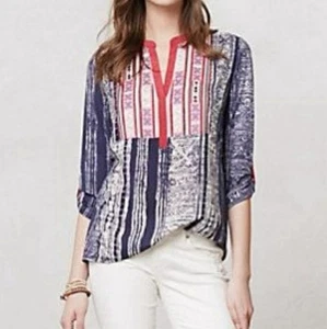 Maglione tunica Anthropologie Tiny Ashbury ricamato boho contadino taglia XS - Foto 1 di 7