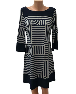 Vestido JOSEPH RIBKOFF Talla DE 38 UK 12 US 10 Beige Azul Geométrico Rayas Foto 1 de 4