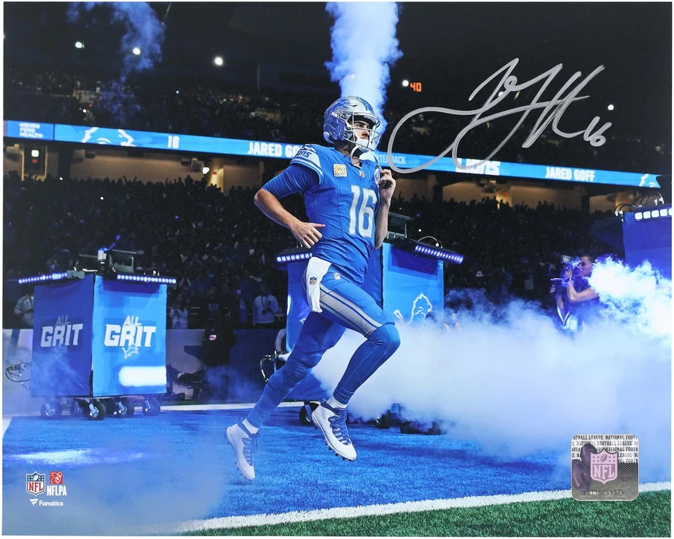 Fotografía firmada por Jared Goff Detroit Lions 8" x 10" foco túnel entrada Foto 1 de 1