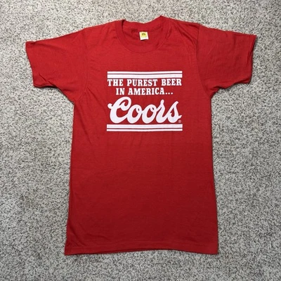 复古 80 年代 Coors Purest Beer In America 红色 Velva Sheen T 恤男式 S/M 美国 — 第 1/4 张图片
