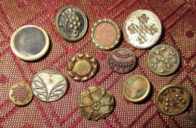 Lote 12 Botones Perfume Victoriano Antiguo - Tela Metal Terciopelo - Cruz Flores + Foto 1 de 3