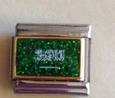 BANDERA DE ARABIA SAUDITA CASA D'ORE ITALIANO ENCANTO PULSERA ESLABÓN 9MM ACERO INOXIDABLE Foto 1 de 4