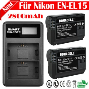 2x Batería EN-EL15 para Nikon D800 D800E D600 D7100 BONACELL Cargador de Batería Set