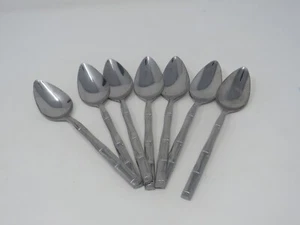 7 The Main Course Bamboo Design Stainless Flatware Iced Tea Spoons - Picture 1 of 3