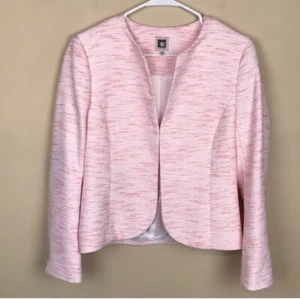 Anne Klein Women’s Tweed Knit Pink White Career Office Hook-Closure Blazer Sz 10 - Picture 1 of 9