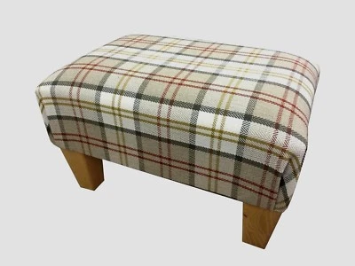 Footstool / Pouffe / Small Stool / Quality Biscuit Tartan Wood Legs British Made - Image 1 of 2