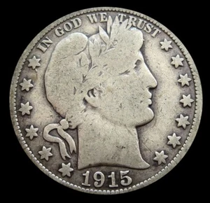 1915 SILVER UNITED STATES BARBER HALF DOLLAR COIN CONDITION VERY GOOD - Picture 1 of 2