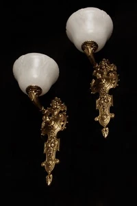 figurativa cara de ángel luces de pared apliques candelabro bronce y alabastro - Imagen 1 de 8