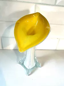 Vaso in vetro artistico giallo e bianco stile Murano vintage lungo 9”T 4”W - Foto 1 di 6