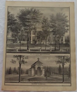1876 NY Genesee County Batavia Richmond Residence and Mausoleum Antique Print - Picture 1 of 1
