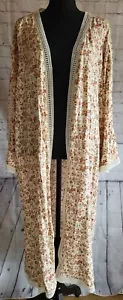 NWT Women's 2X Belle Du Jour Floral Boho Lace Trim Duster Kimono Cardigan Egret - Picture 1 of 13