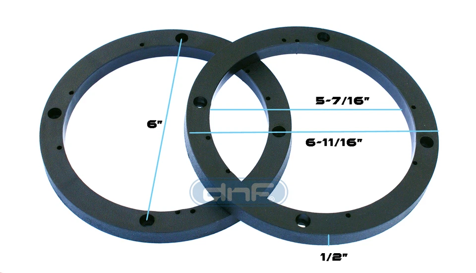 DNF NEW 6.5" (6 1/2") PAIR SPEAKER SPACER RINGS 1/2" DEPTH (PAIR) .5 UNIVERSAL