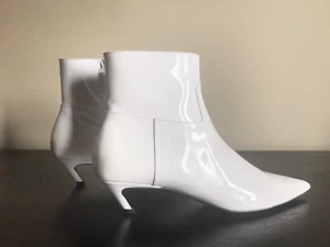 BALENCIAGA White Slash Heel Patent Leather Boots- 10 US/40 EU, New with Box - Picture 1 of 11