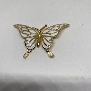 Vintage Goldtone and White 3” Butterfly Brooch  - Picture 1 of 4