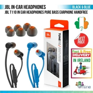 JBL Tune110 Earphones Wired 3.5mm Plug In-Ear Headphones Handsfree Black & Blue - Picture 1 of 4