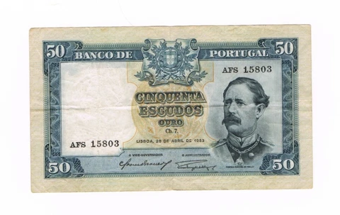 Portugal 50 Escudos Banco de Portugal Bank Note 1953 P160 Fine Cover