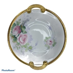 Nippon Damask Rose Porcelain Bowl Hand Painted Gold Gilt Motif Print Rim - Picture 1 of 11