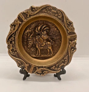 Vintage Solid Brass Tray Ashtray Donkey and Nasreddin Antique - Picture 1 of 4