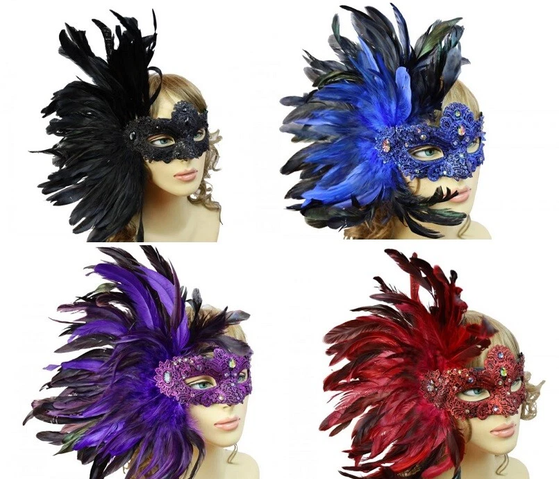 Fashionable Womens Venetian Masquerade Mask with Huge Feathers - Image 1 of 1