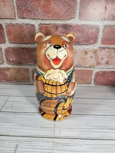Vintage Matroschka russische handbemalte Bärenfamilie 5 verschachtelte Puppe Tretjakowa - Bild 1 von 12