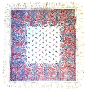 Antique PAISLEY SHAWL Block Printed Wool 1850's Textile - Picture 1 of 15