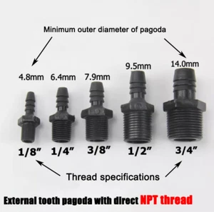 NPT Male Thread Straight Connector Pipe Fitting Hose Pipe Tubing Various Size - Picture 1 of 5